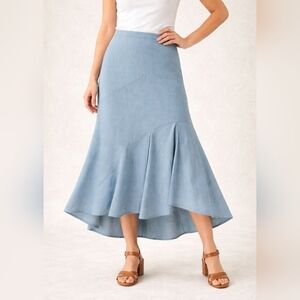 Cato Women’s Light Blue Flowy Asymmetrical Midi Skirt Size 12 Side Zip NWOT